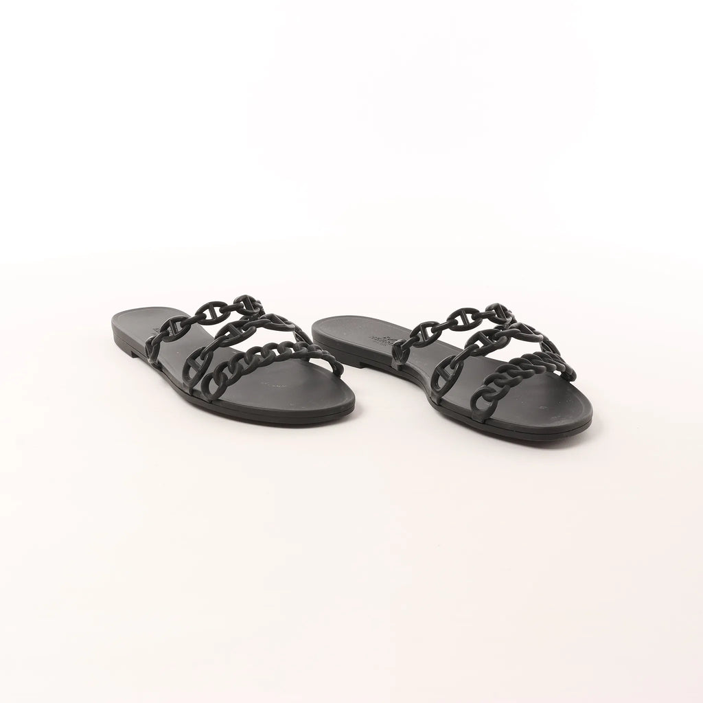 HERMES Rivage Rubber Sandals in Black, Size 36 EU