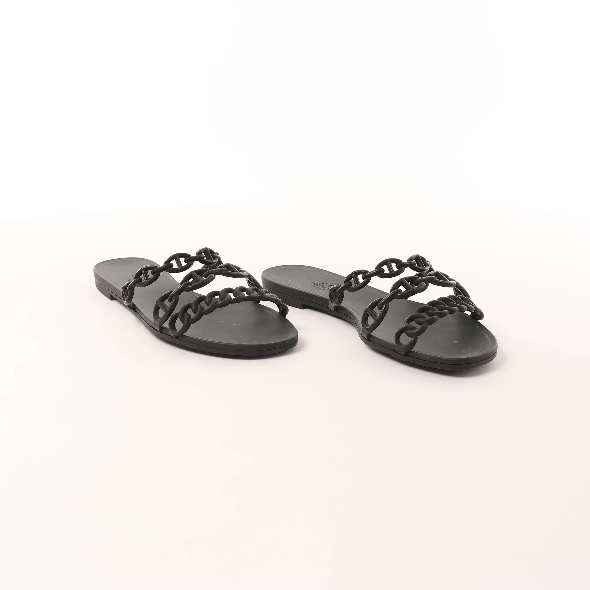 HERMES Rivage Rubber Sandals in Black, Size 36 EU