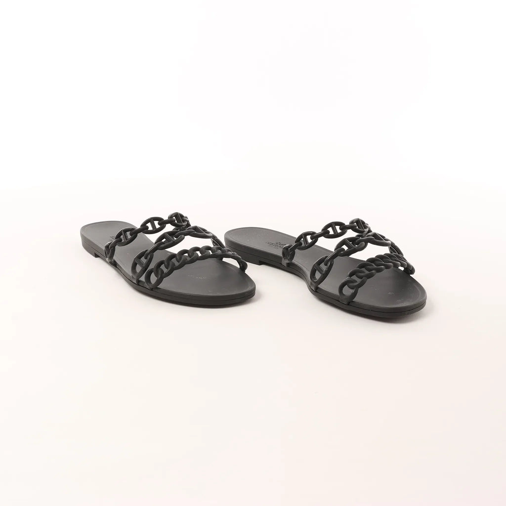 HERMES Rivage Rubber Sandals in Black, Size 36 EU