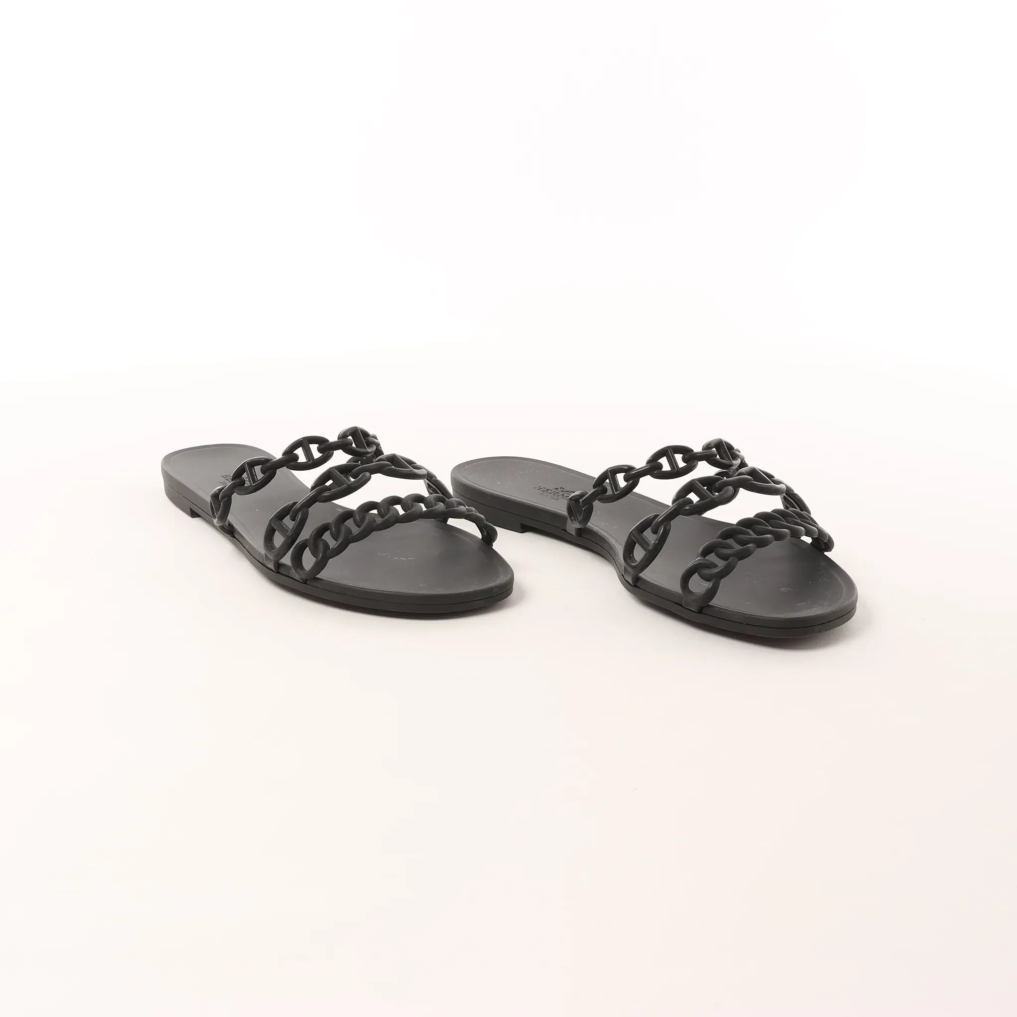 HERMES Rivage Rubber Sandals in Black, Size 36 EU