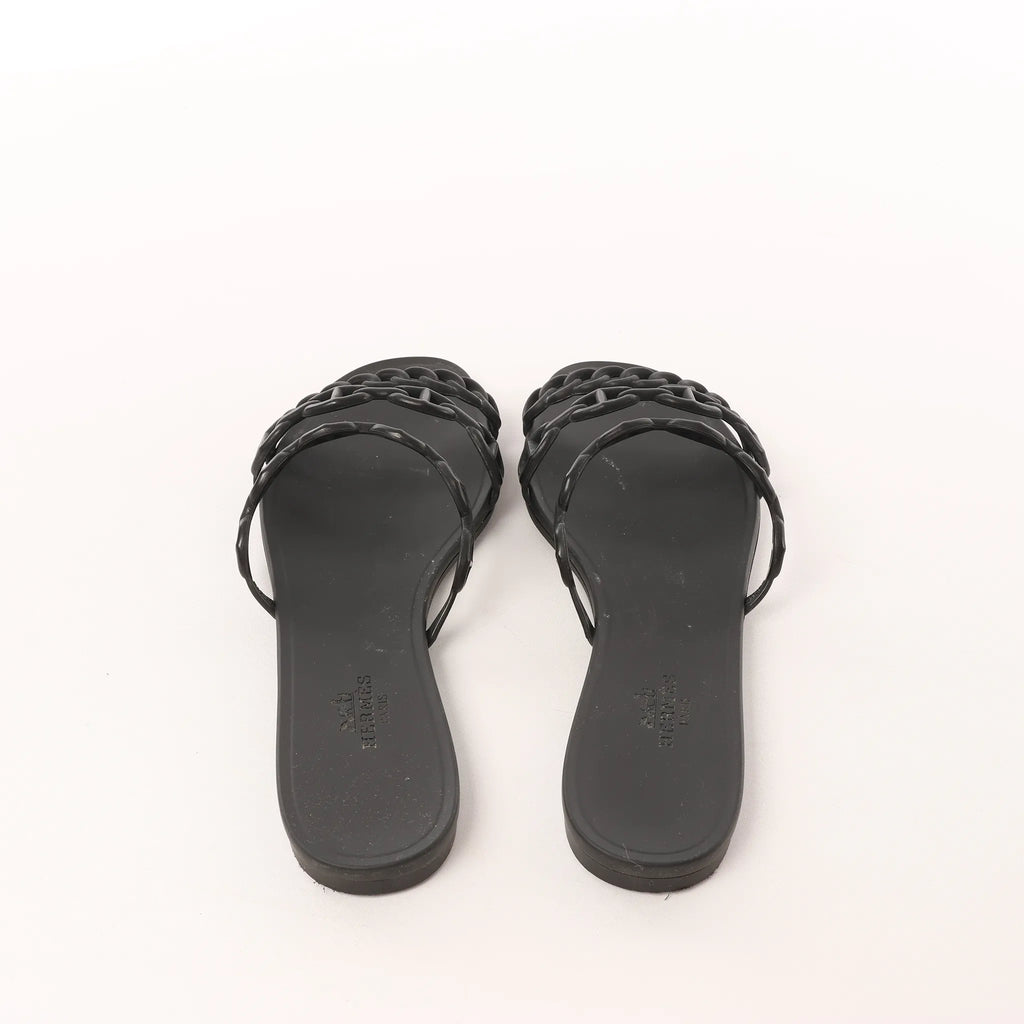 HERMES Rivage Rubber Sandals in Black, Size 36 EU