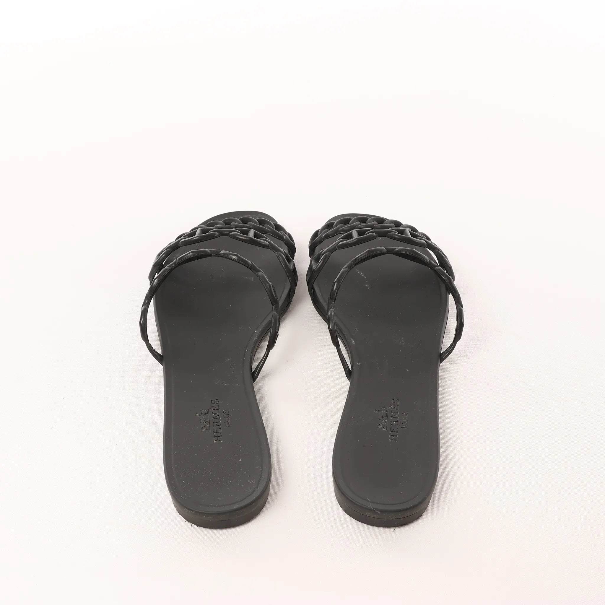 HERMES Rivage Rubber Sandals in Black, Size 36 EU
