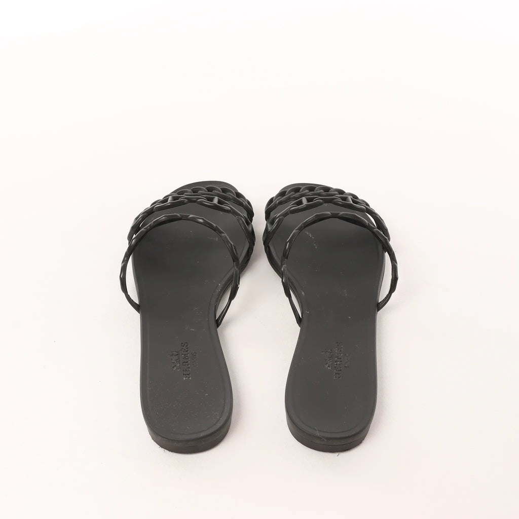 HERMES Rivage Rubber Sandals in Black, Size 36 EU