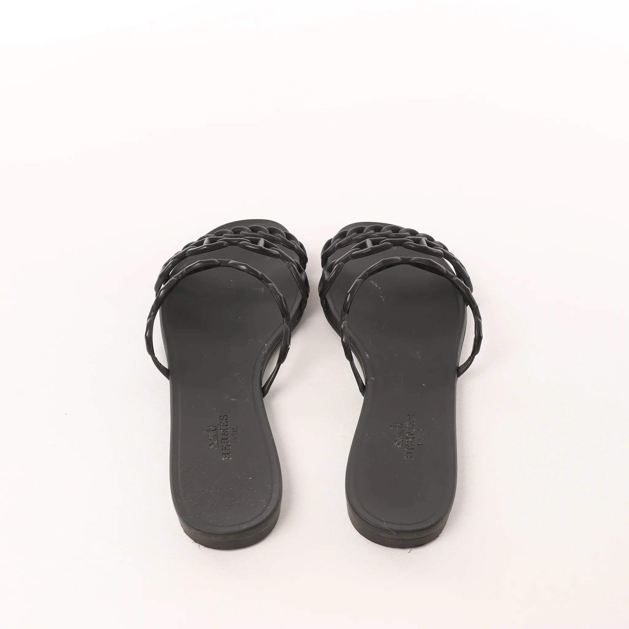HERMES Rivage Rubber Sandals in Black, Size 36 EU