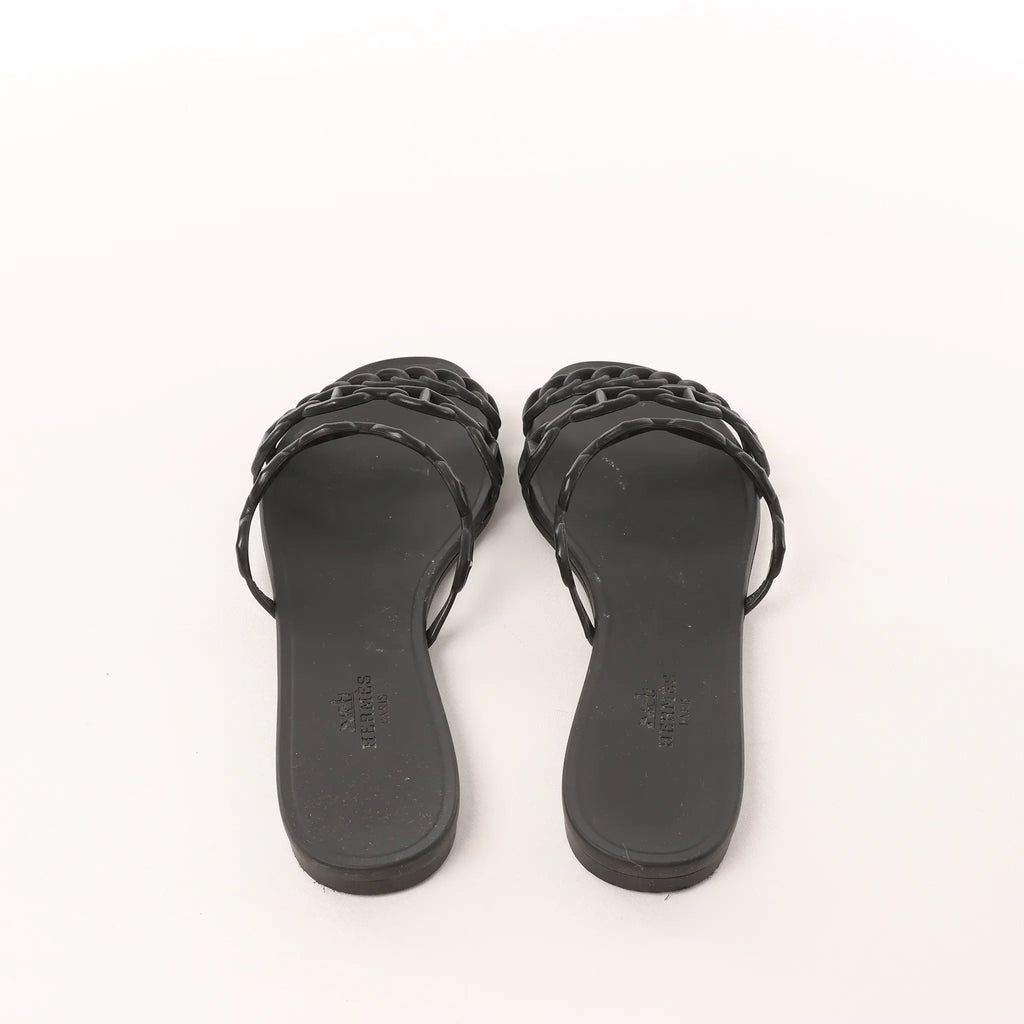 HERMES Rivage Rubber Sandals in Black, Size 36 EU