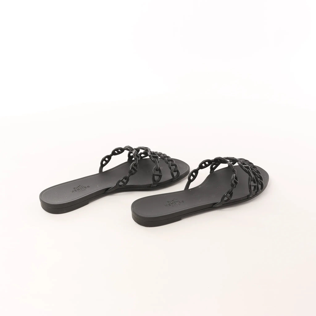 HERMES Rivage Rubber Sandals in Black, Size 36 EU