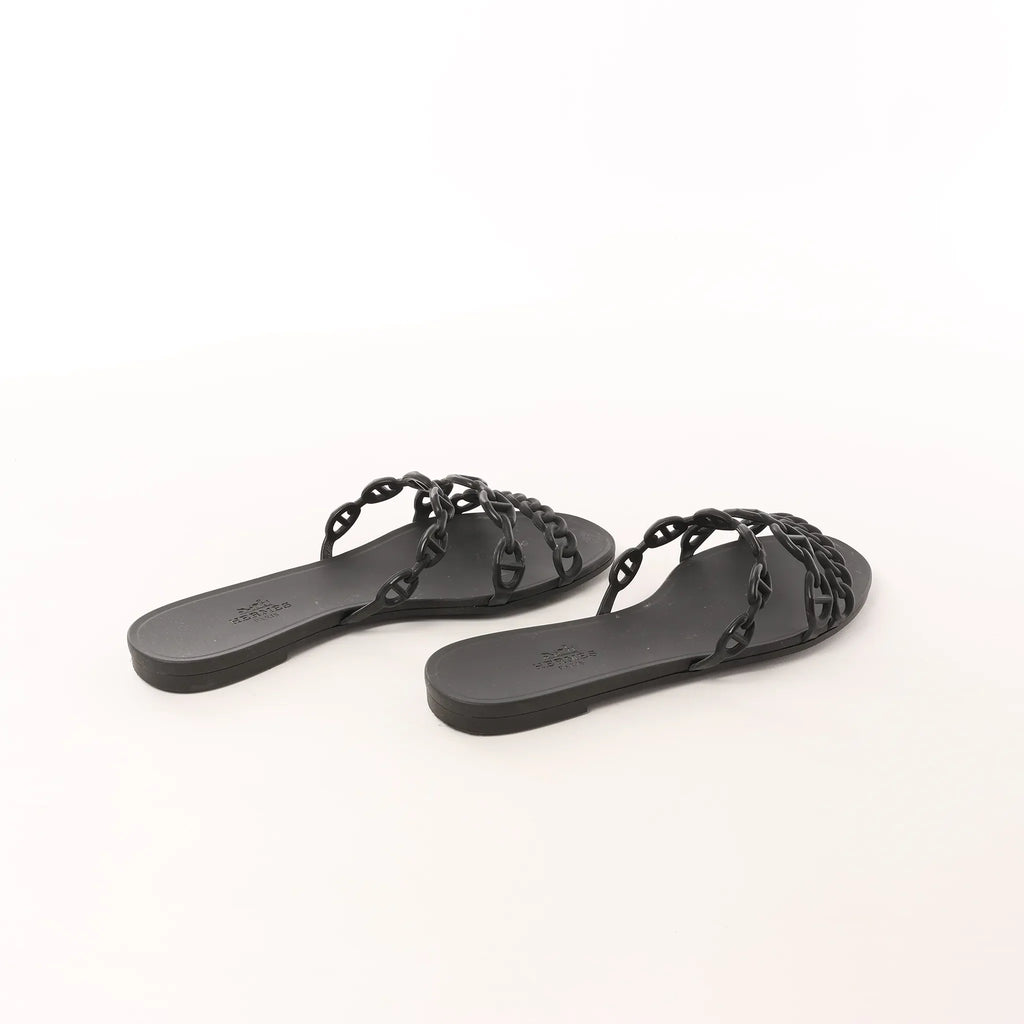 HERMES Rivage Rubber Sandals in Black, Size 36 EU