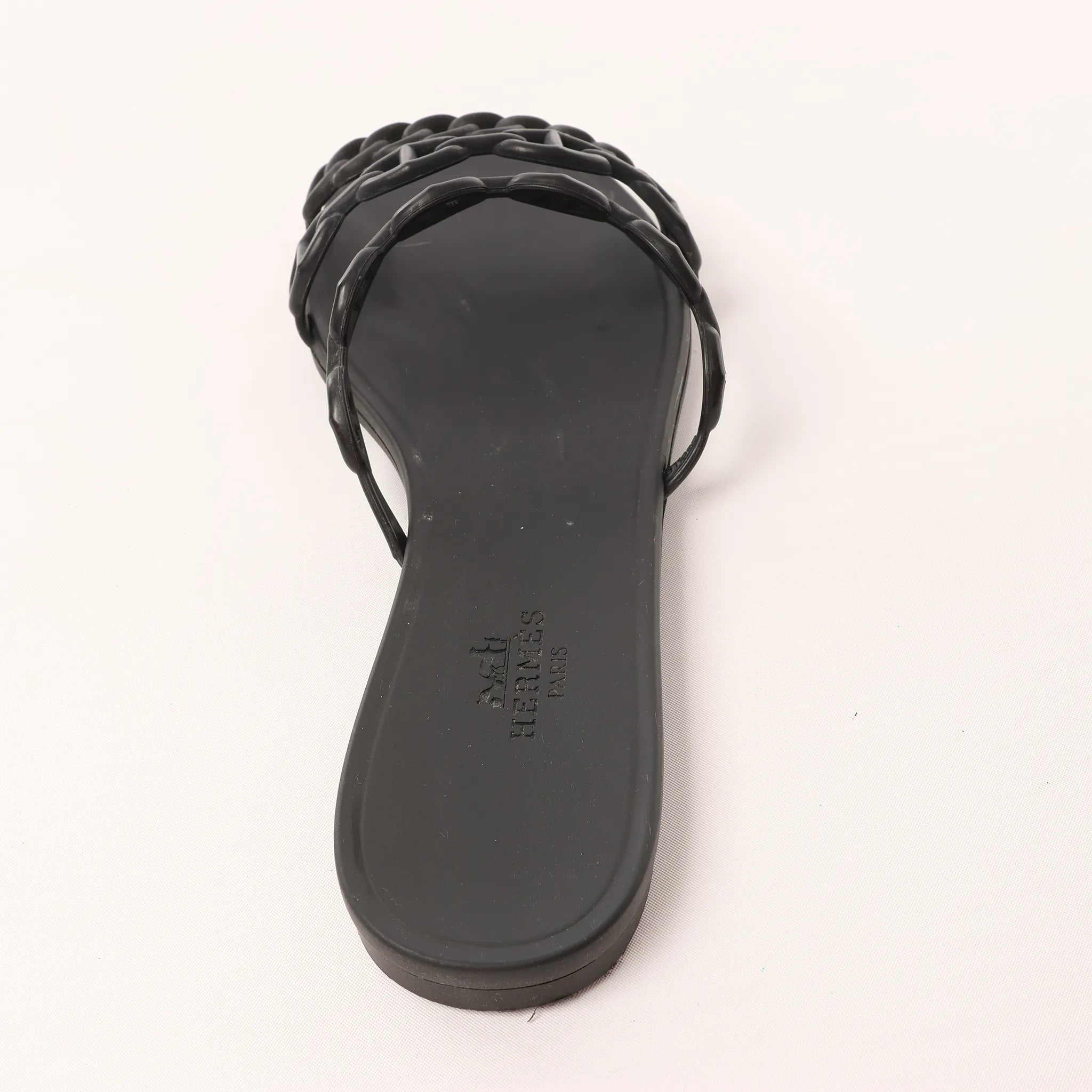 HERMES Rivage Rubber Sandals in Black, Size 36 EU