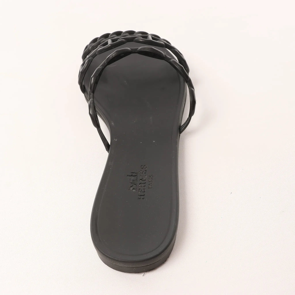 HERMES Rivage Rubber Sandals in Black, Size 36 EU