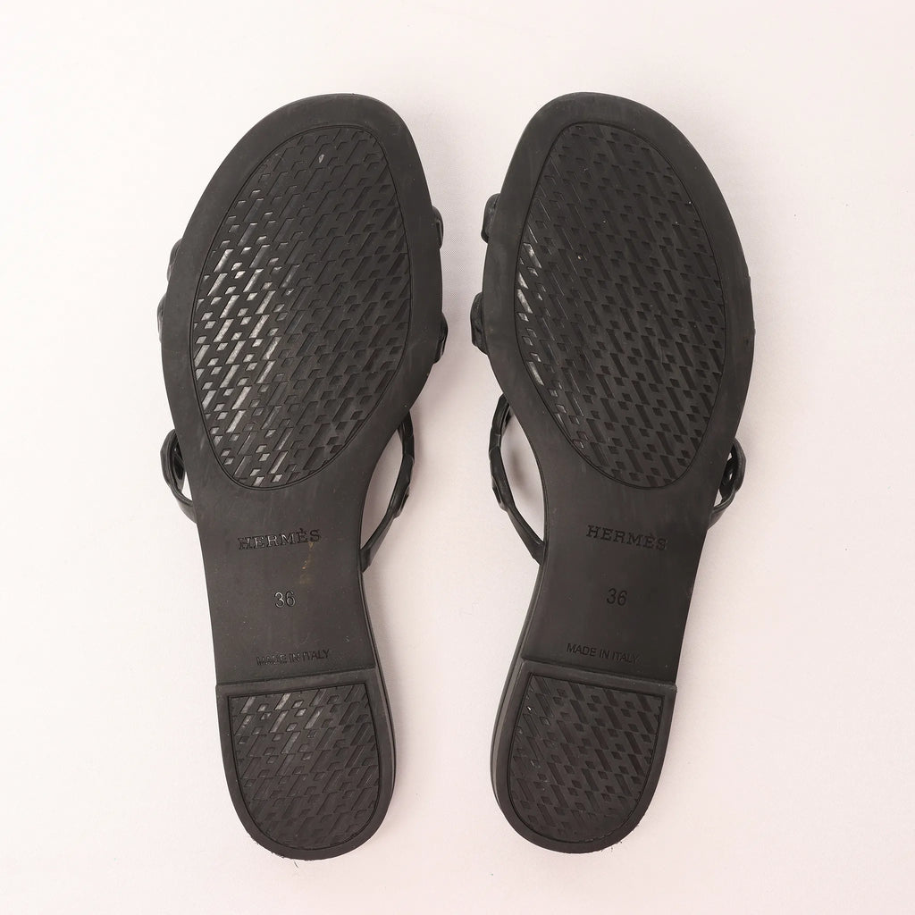 HERMES Rivage Rubber Sandals in Black, Size 36 EU