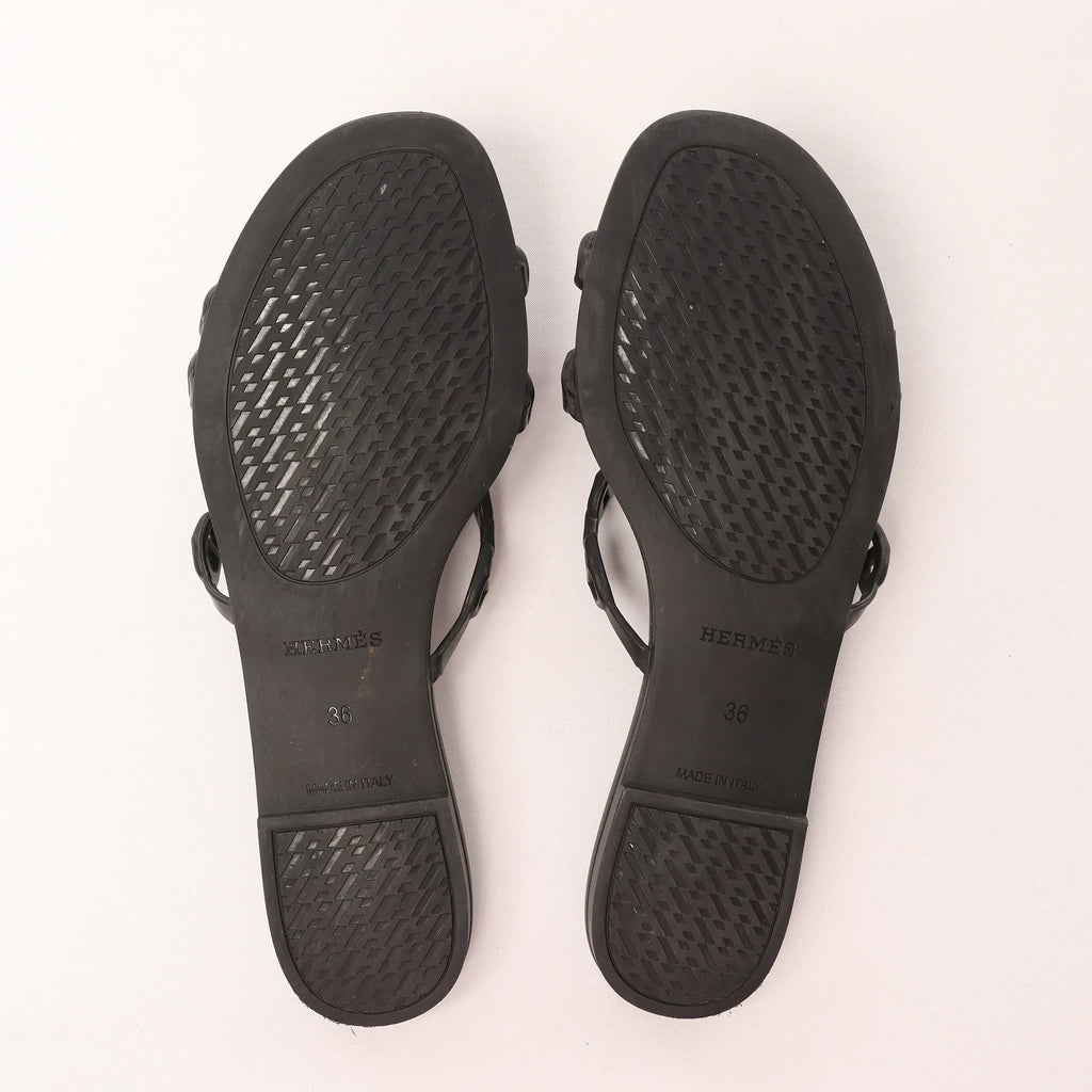 HERMES Rivage Rubber Sandals in Black, Size 36 EU