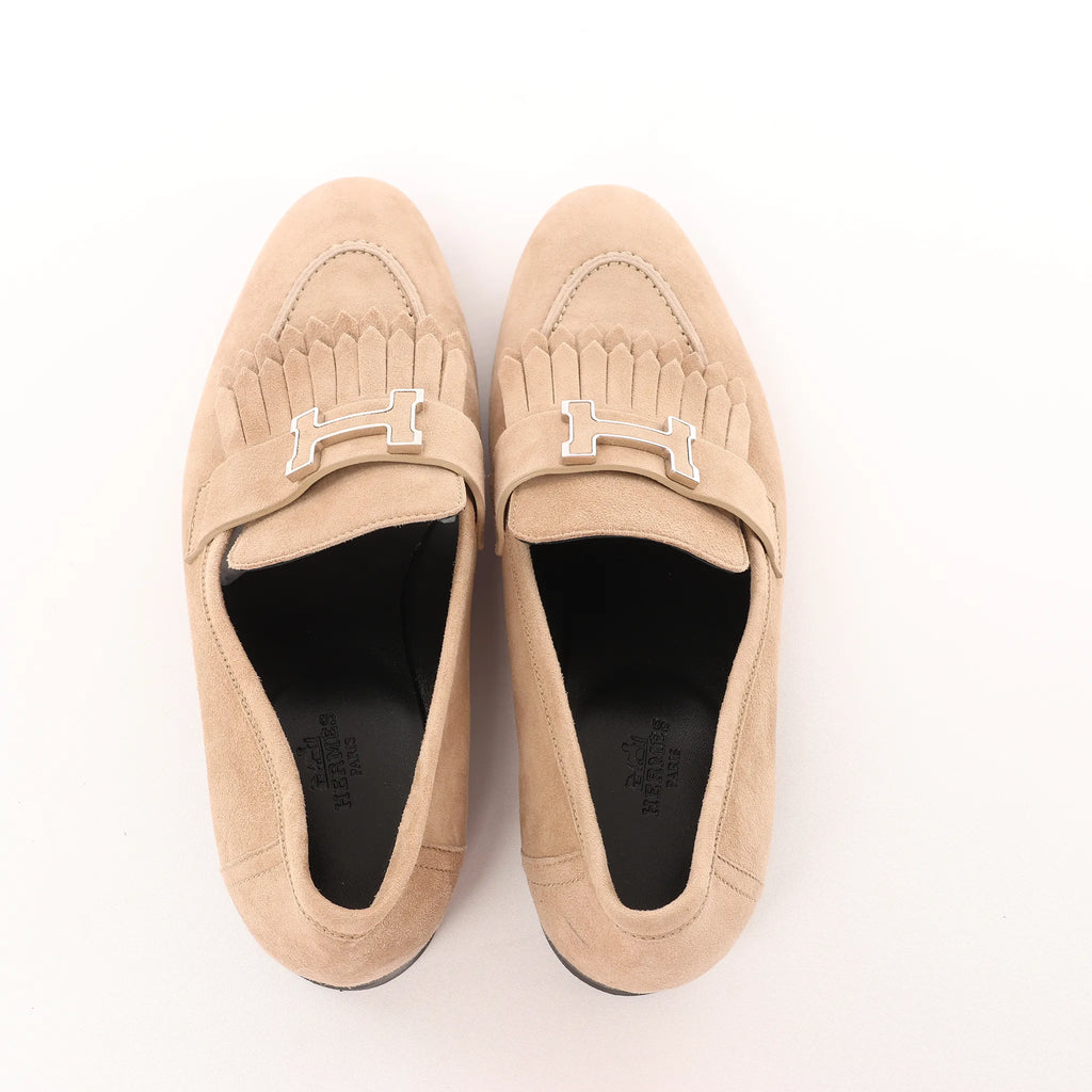 Hermès Royal Suede Loafer in Beige, Size 38.5 EU