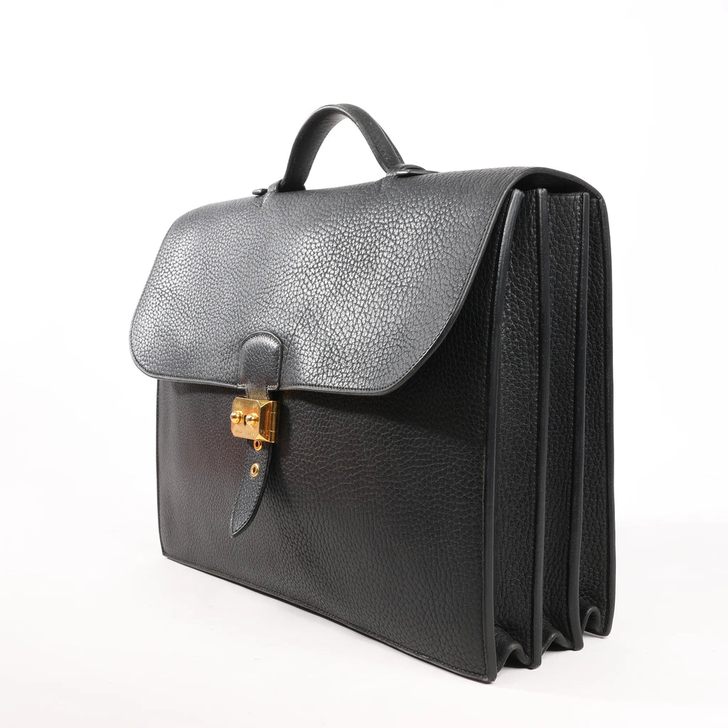 HERMÈS Sac à Depeche 38 Ardennes Leather Handbag in Black ○V:1992