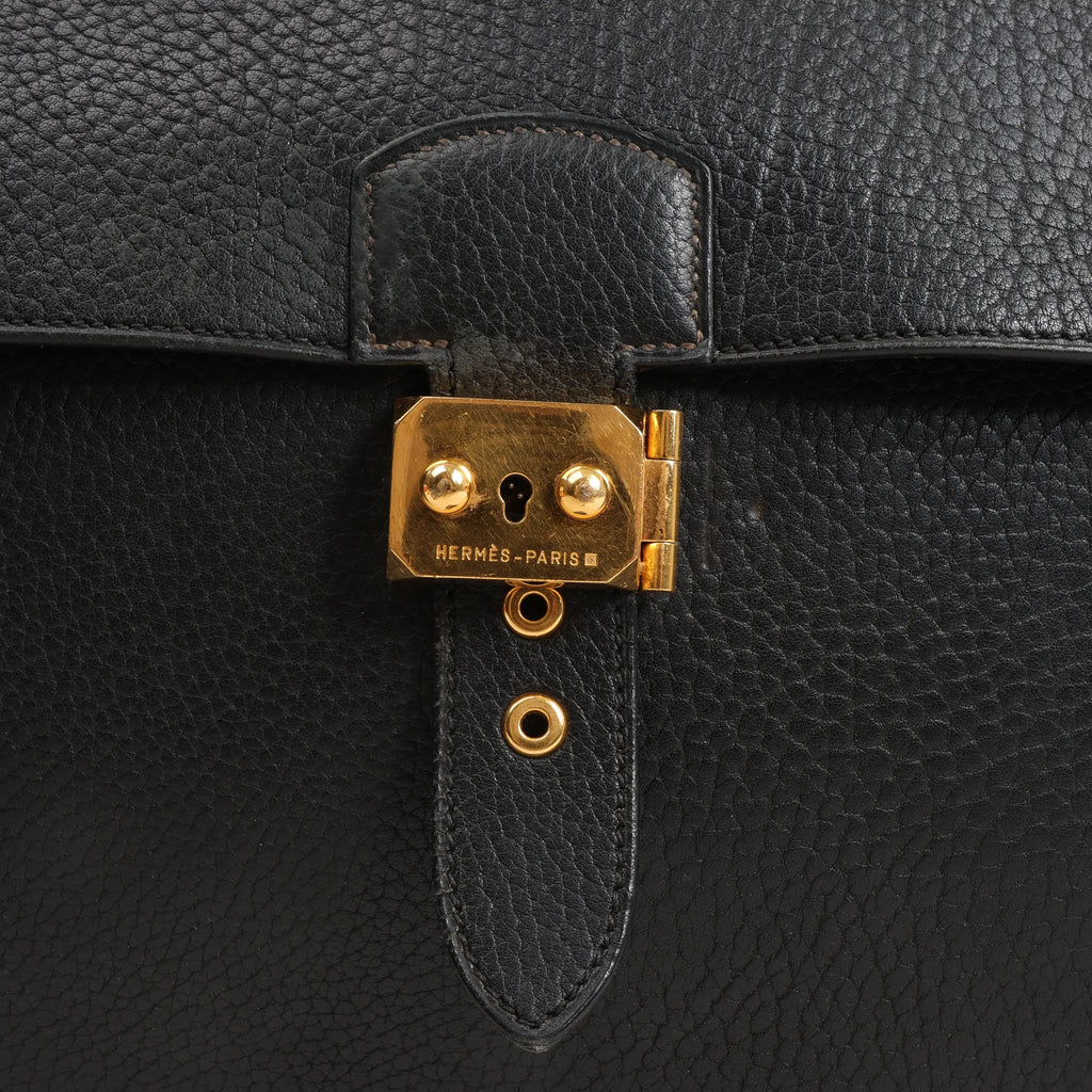 HERMÈS Sac à Depeche 38 Ardennes Leather Handbag in Black ○V:1992