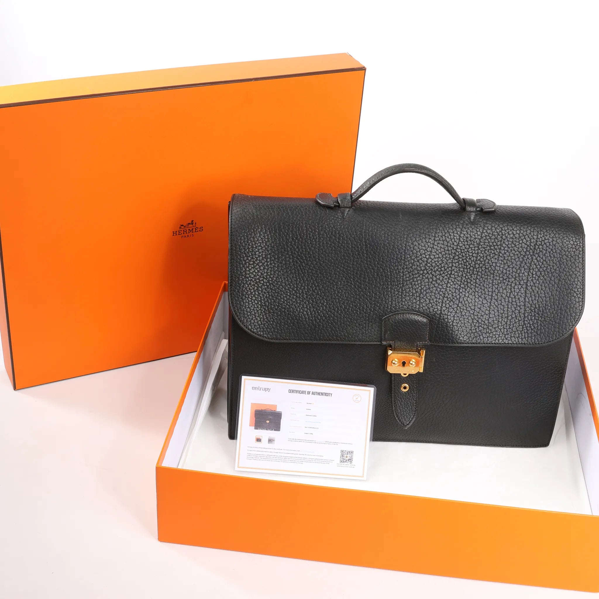HERMÈS Sac à Depeche 38 Ardennes Leather Handbag in Black ○V:1992
