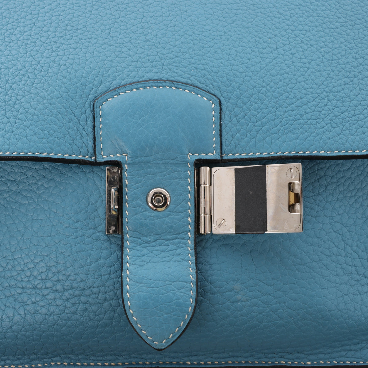 Hermès Sac à Dépêches 27 Taurillon Clemence Handbag in Blue Jean □L: 2008