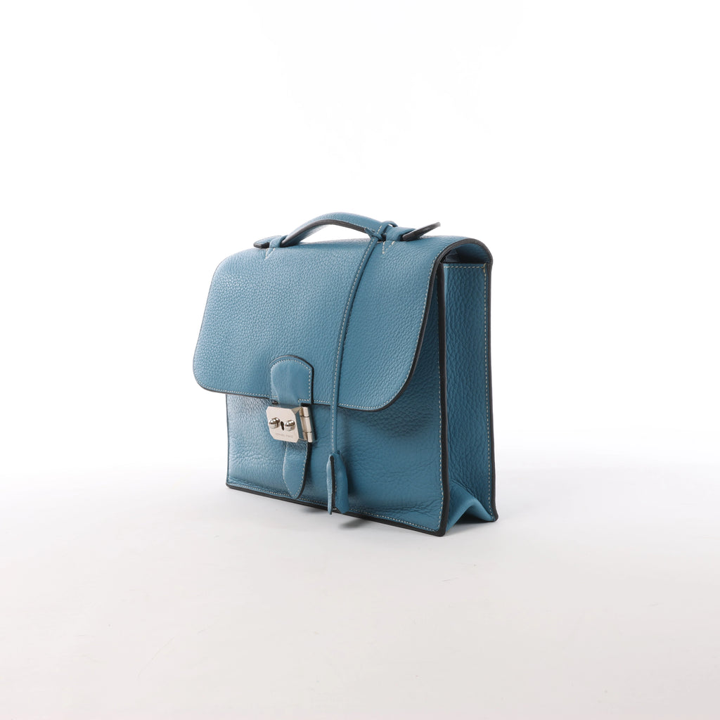 Hermès Sac à Dépêches 27 Taurillon Clemence Handbag in Blue Jean □L: 2008