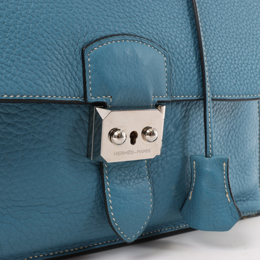 Hermès Sac à Dépêches 27 Taurillon Clemence Handbag in Blue Jean □L: 2008
