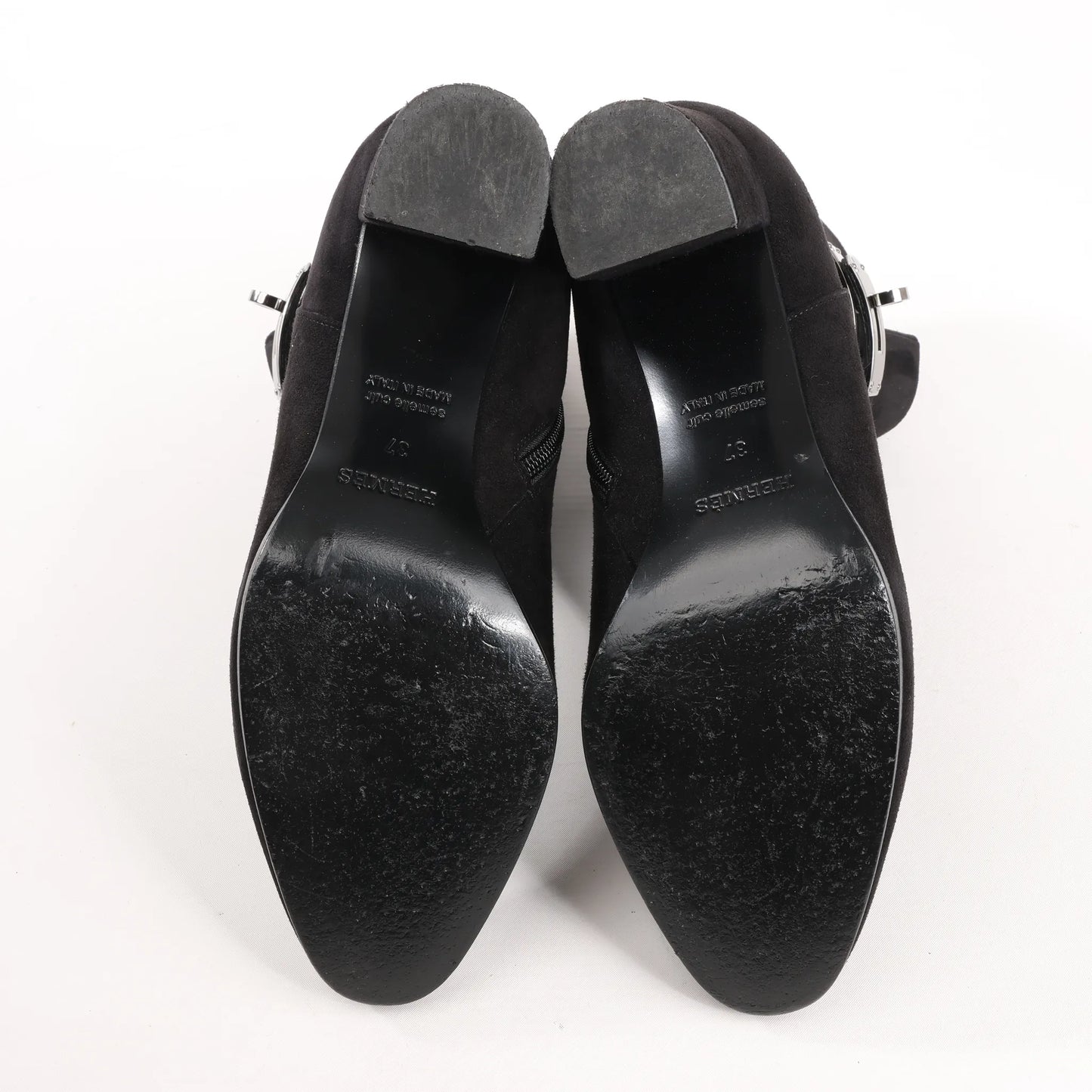 Hermes Saint Germain Kelly Metal Fittings Suede Ankle Boots in Black, Size 37 EU