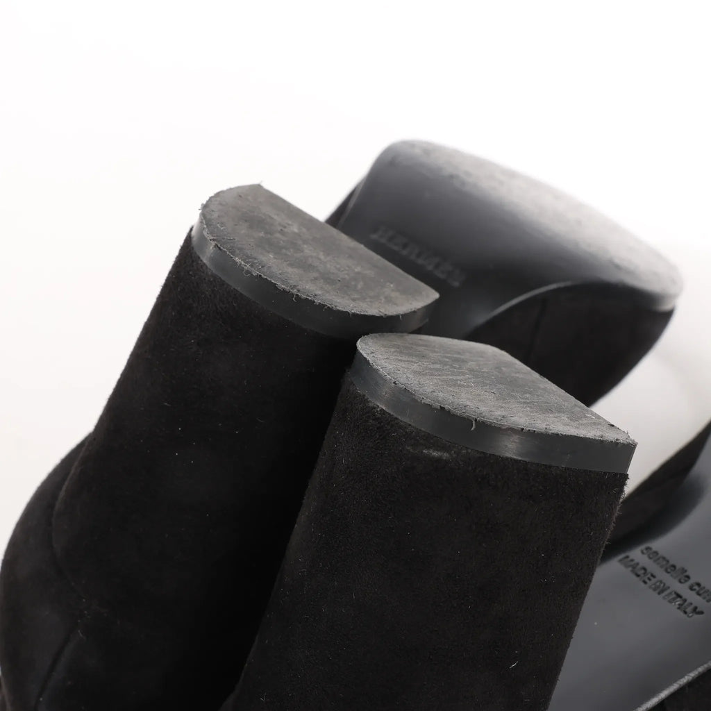 Hermes Saint Germain Kelly Metal Fittings Suede Ankle Boots in Black, Size 37 EU