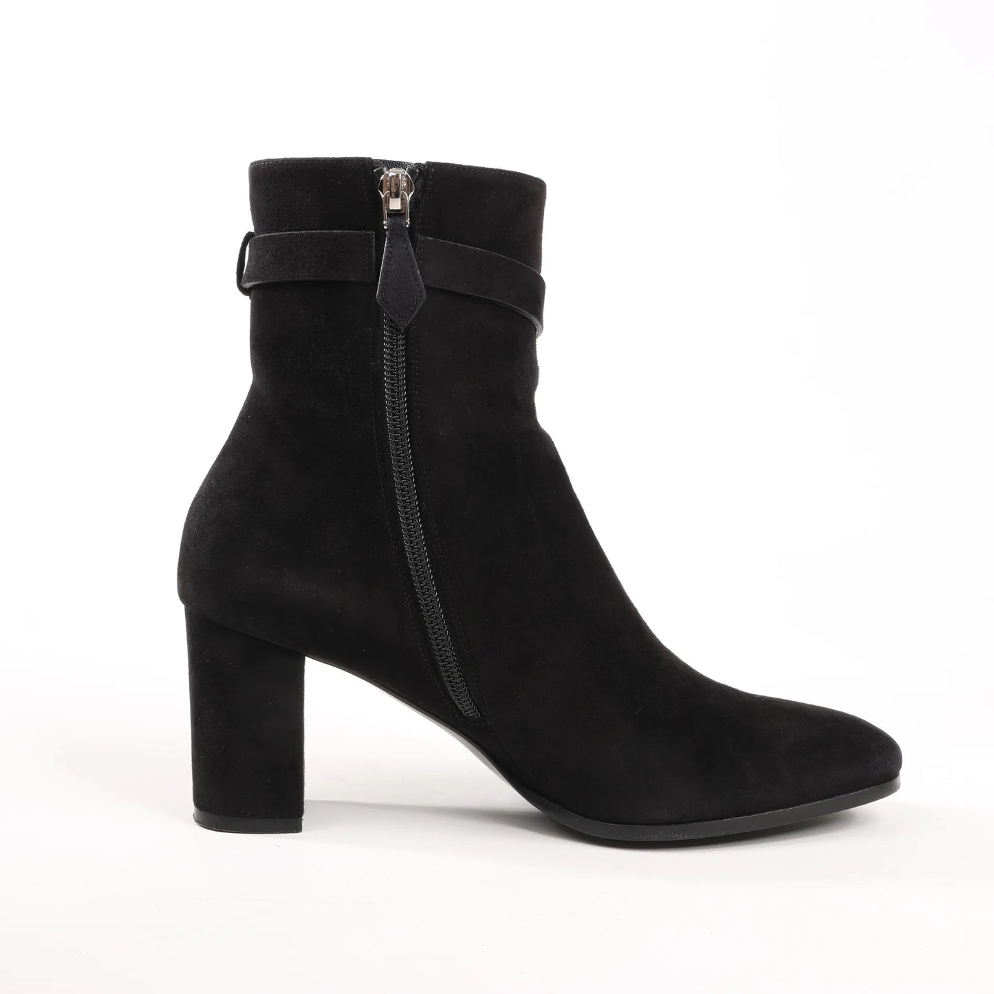Hermes Saint Germain Kelly Metal Fittings Suede Ankle Boots in Black, Size 37 EU