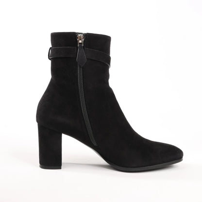 Hermes Saint Germain Kelly Metal Fittings Suede Ankle Boots in Black, Size 37 EU