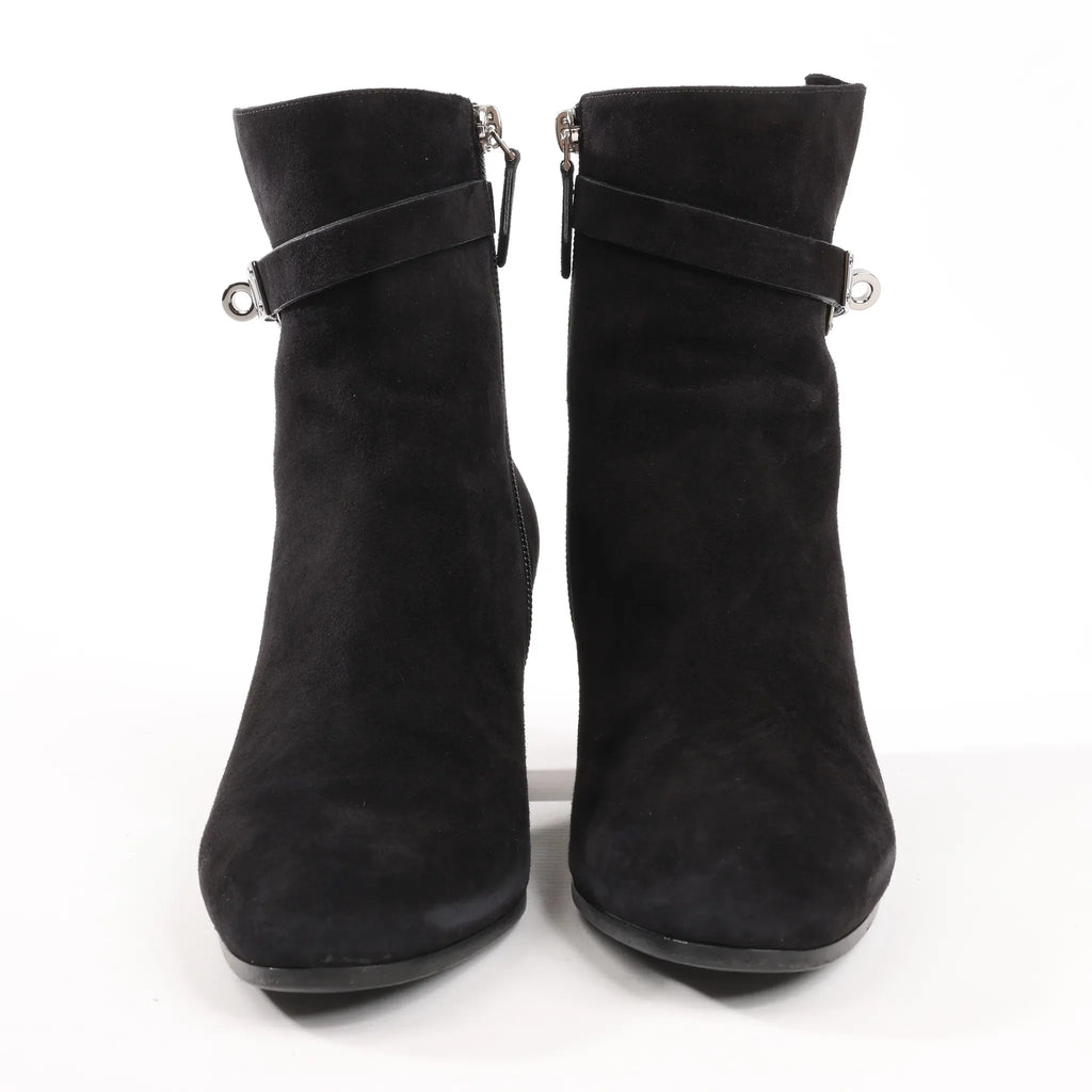 Hermes Saint Germain Kelly Metal Fittings Suede Ankle Boots in Black, Size 37 EU
