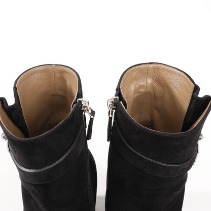Hermes Saint Germain Kelly Metal Fittings Suede Ankle Boots in Black, Size 37 EU