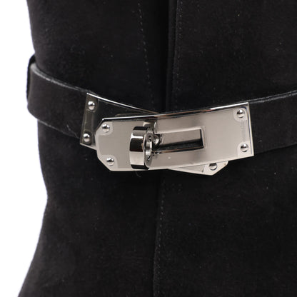 Hermes Saint Germain Kelly Metal Fittings Suede Ankle Boots in Black, Size 37 EU