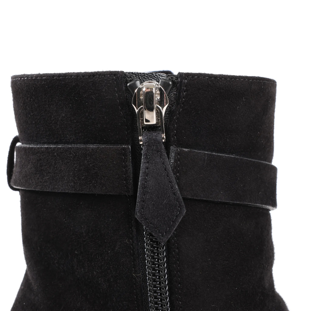 Hermes Saint Germain Kelly Metal Fittings Suede Ankle Boots in Black, Size 37 EU