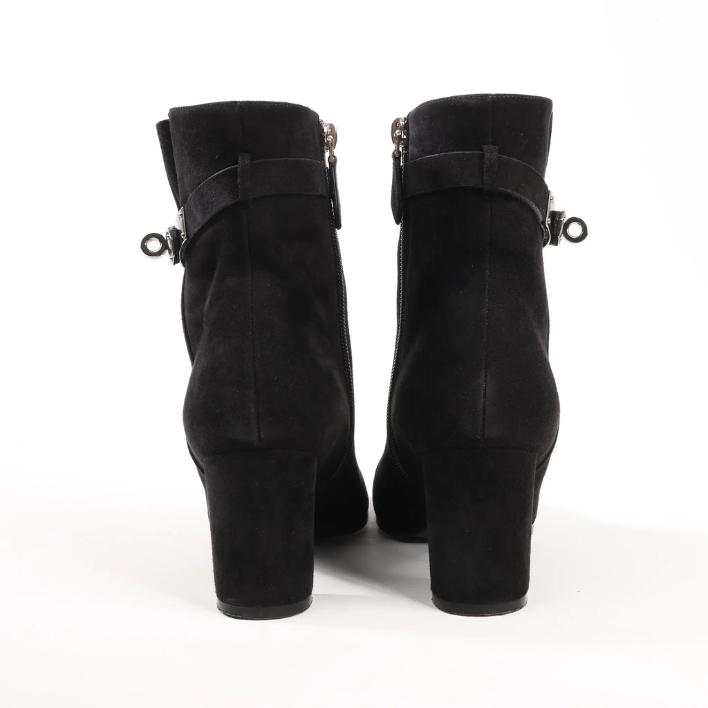 Hermes Saint Germain Kelly Metal Fittings Suede Ankle Boots in Black, Size 37 EU
