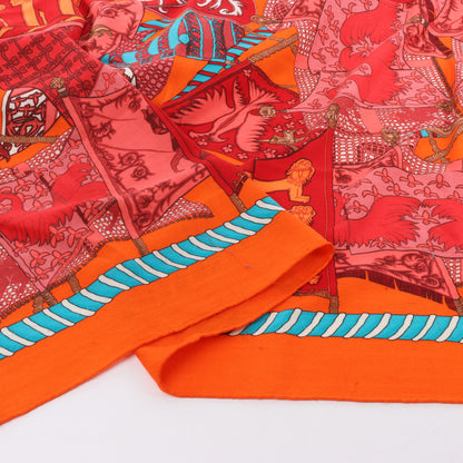 Hermès "Etendards et Bannieres" Cashmere & Silk Scarf in Red