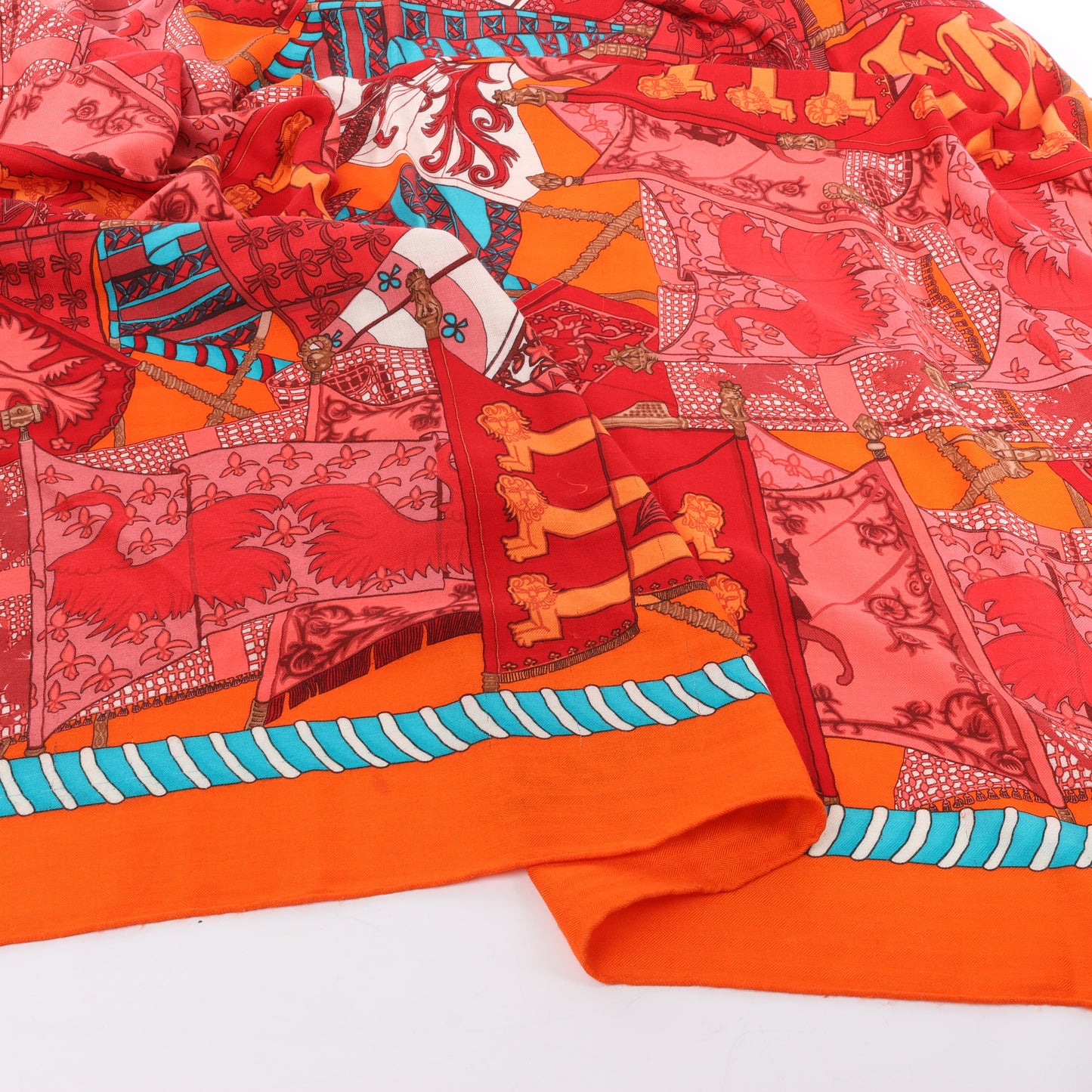 Hermès "Etendards et Bannieres" Cashmere & Silk Scarf in Red