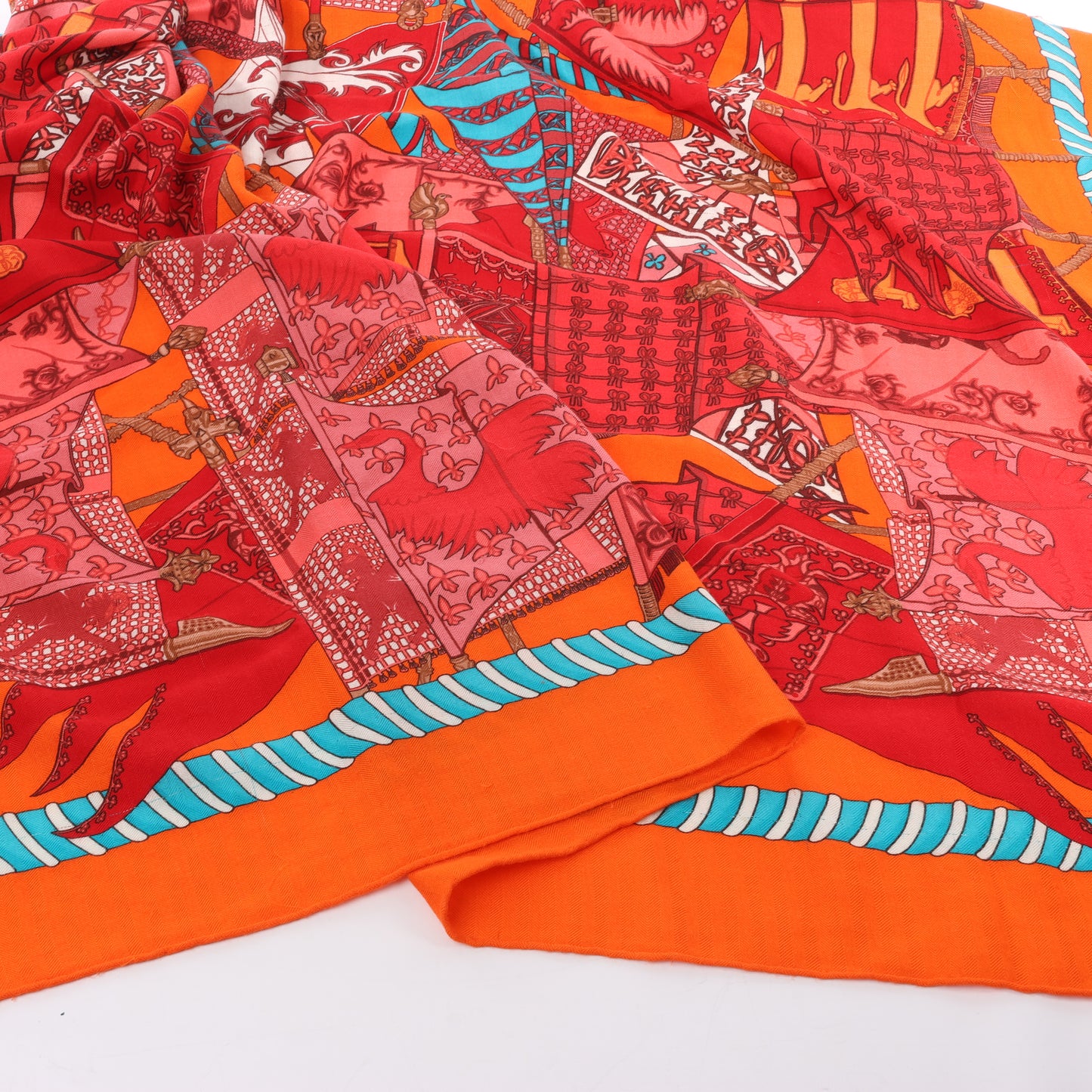 Hermès "Etendards et Bannieres" Cashmere & Silk Scarf in Red