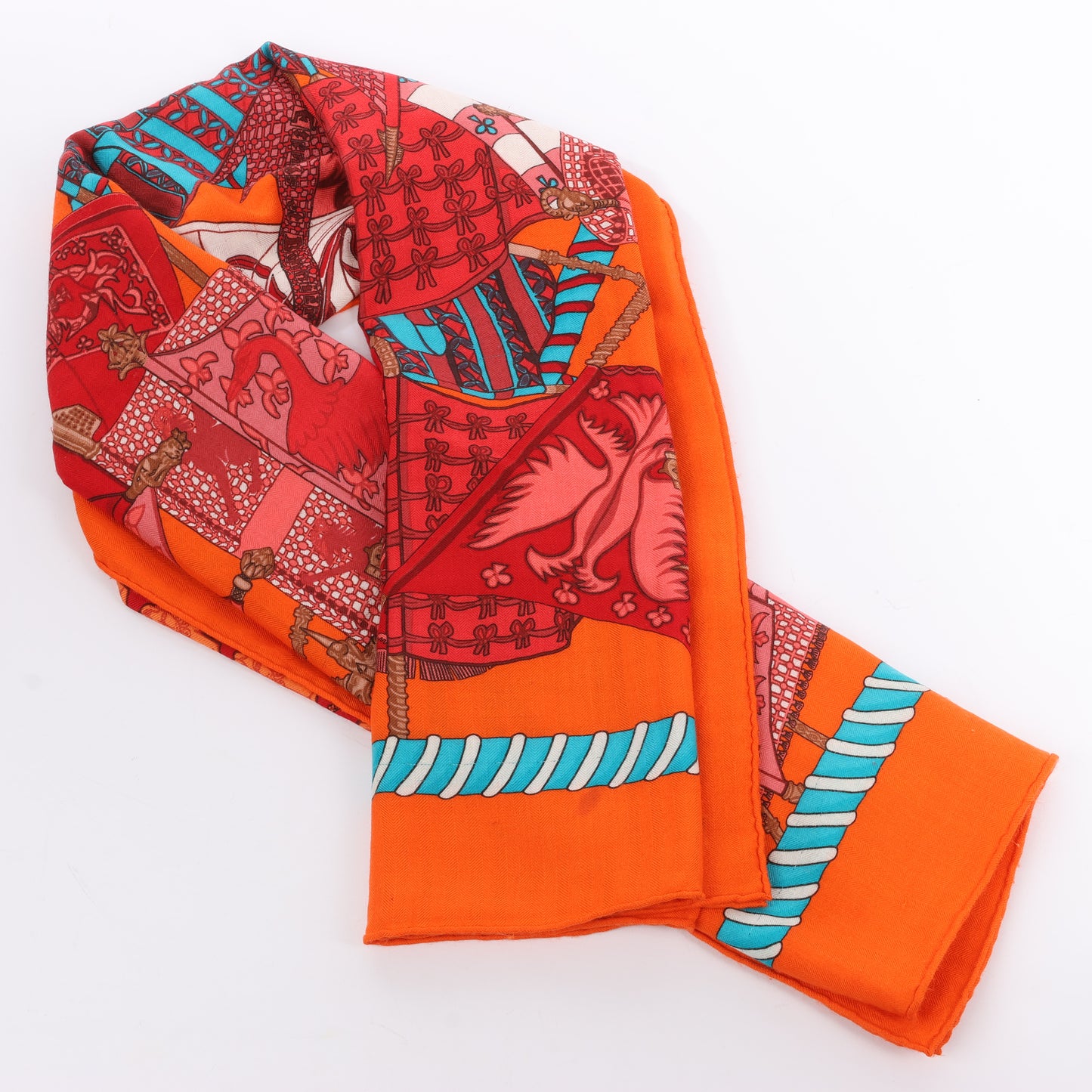 Hermès "Etendards et Bannieres" Cashmere & Silk Scarf in Red