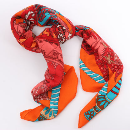 Hermès "Etendards et Bannieres" Cashmere & Silk Scarf in Red