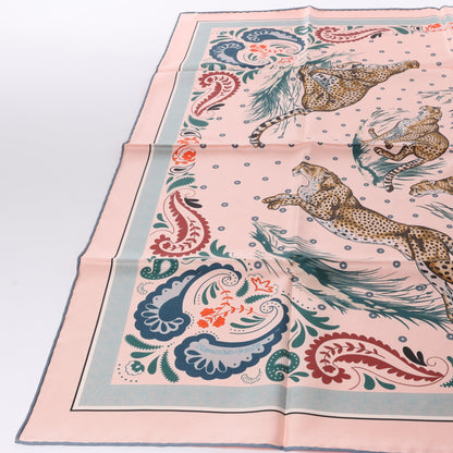 Hermès Double Face 90 „Cheetah Bandana“ 100 % Seidentuch in Pink x Orange