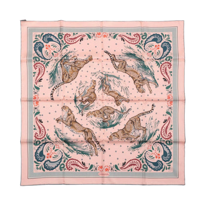 Hermès Double Face 90 „Cheetah Bandana“ 100 % Seidentuch in Pink x Orange