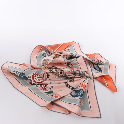Hermès Double Face 90 „Cheetah Bandana“ 100 % Seidentuch in Pink x Orange