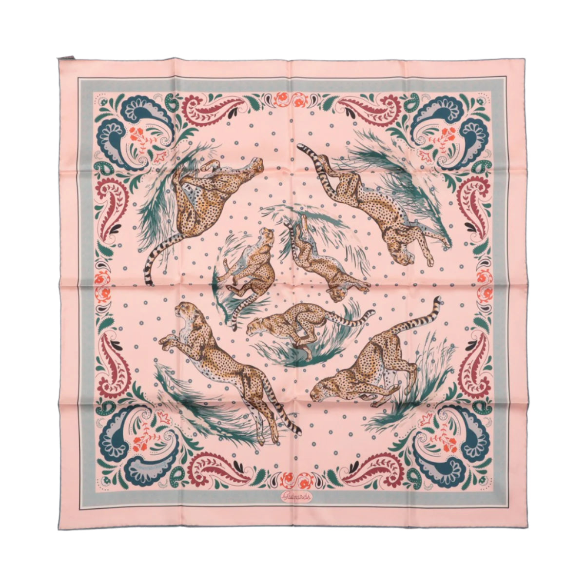 Hermès Double Face 90 „Cheetah Bandana“ 100 % Seidentuch in Pink x Orange