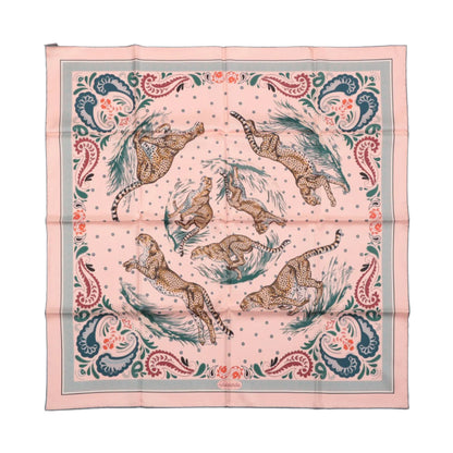 Hermès Double Face 90 „Cheetah Bandana“ 100 % Seidentuch in Pink x Orange