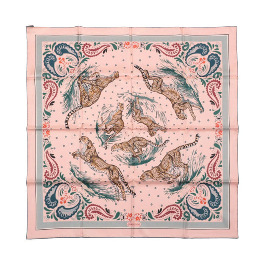 Hermès Double Face 90 „Cheetah Bandana“ 100 % Seidentuch in Pink x Orange