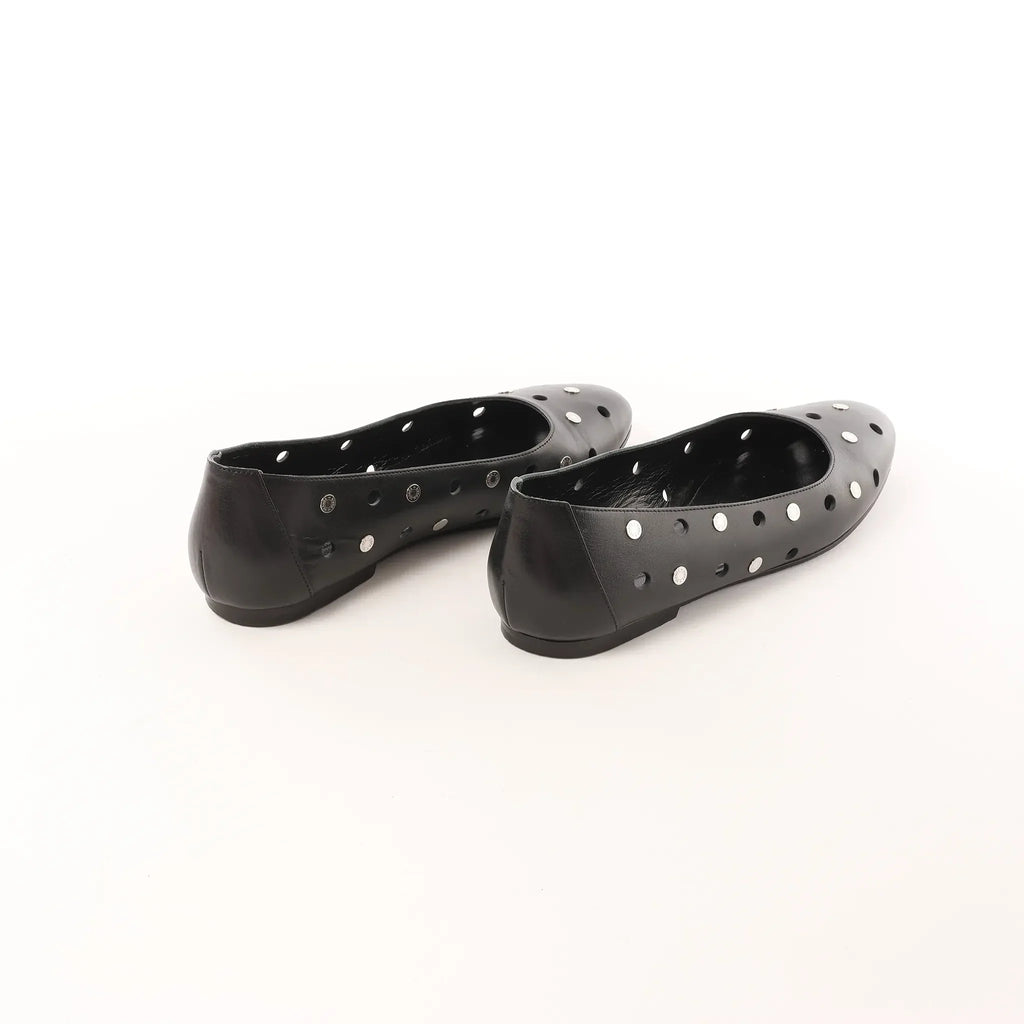 Hermès Serie Button Punching Sack Leather Ballet Flats un Black, Size 39 EU
