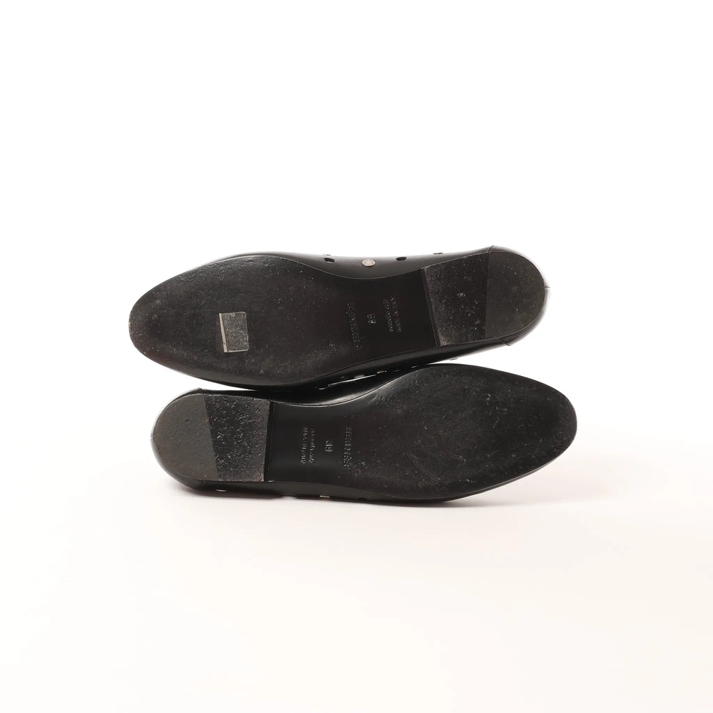 Hermès Serie Button Punching Sack Leather Ballet Flats un Black, Size 39 EU
