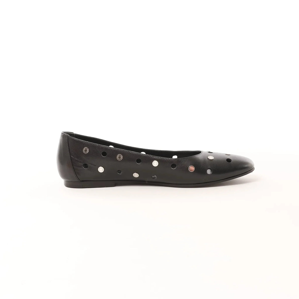 Hermès Serie Button Punching Sack Leather Ballet Flats un Black, Size 39 EU