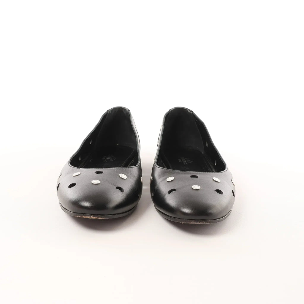 Hermès Serie Button Punching Sack Leather Ballet Flats un Black, Size 39 EU