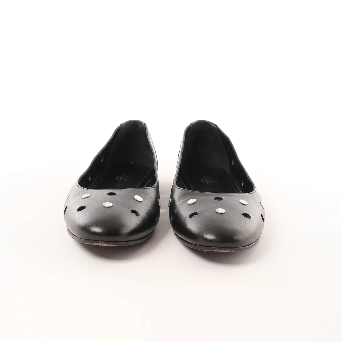Hermès Serie Button Punching Sack Leather Ballet Flats un Black, Size 39 EU