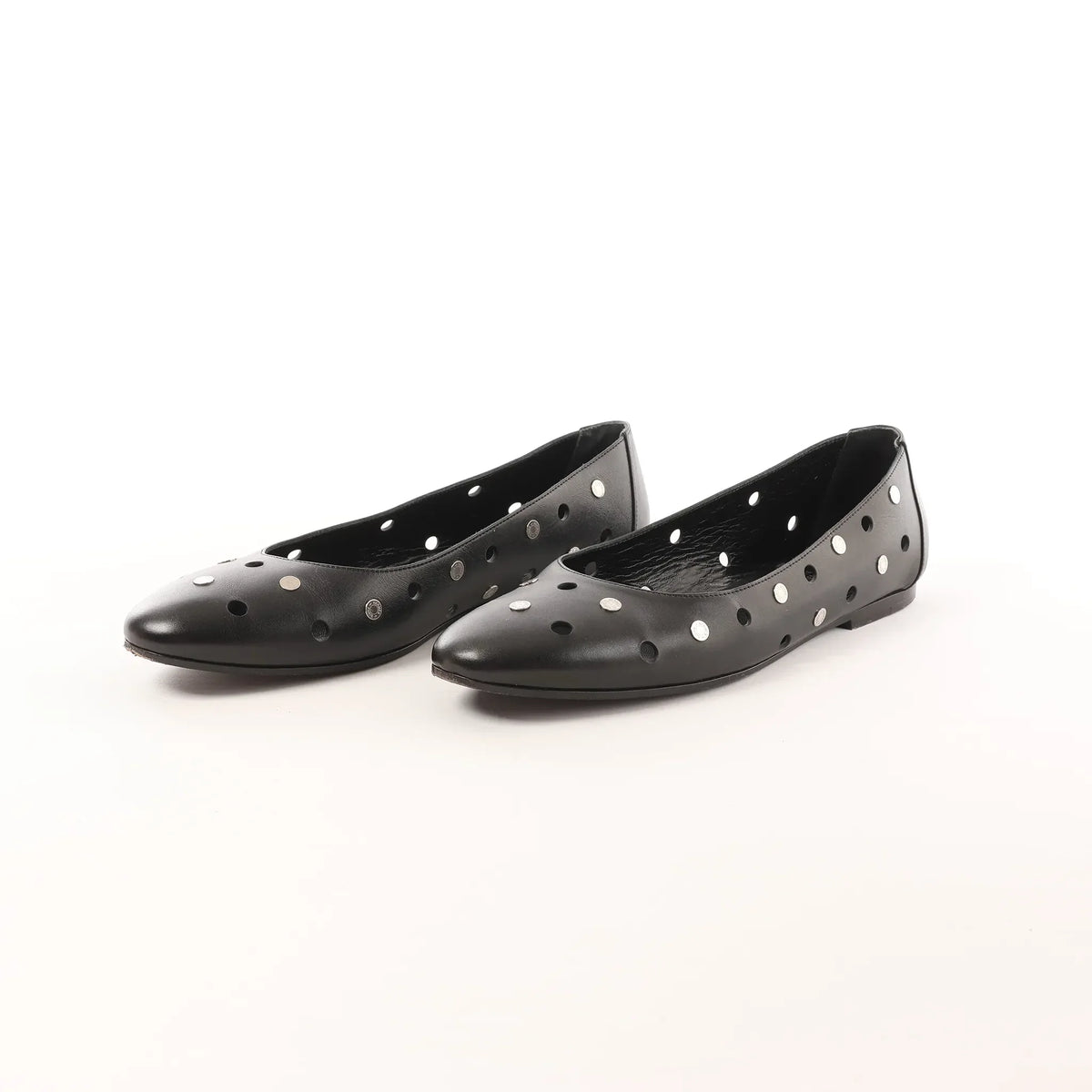 Hermès Serie Button Punching Sack Leather Ballet Flats un Black, Size 39 EU