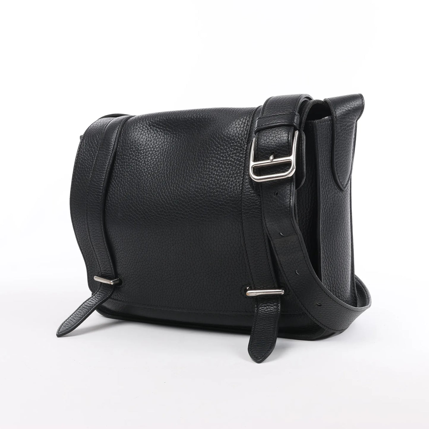 HERMES Steve Caporal 27 Taurillon Clemence in Black and Silver Metal Fittings Crossbody Bag  X: 2016