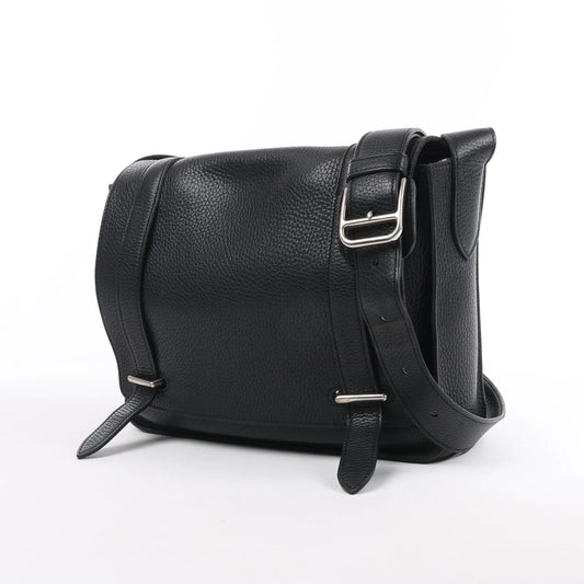 HERMES Steve Caporal 27 Taurillon Clemence in Black and Silver Metal Fittings Crossbody Bag  X: 2016